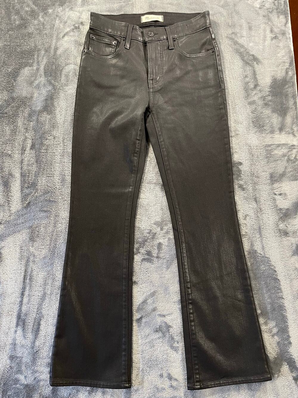 Madewell Coated Black Faux Leather Look Mid-Rise Kick Out Crop Jeans 24